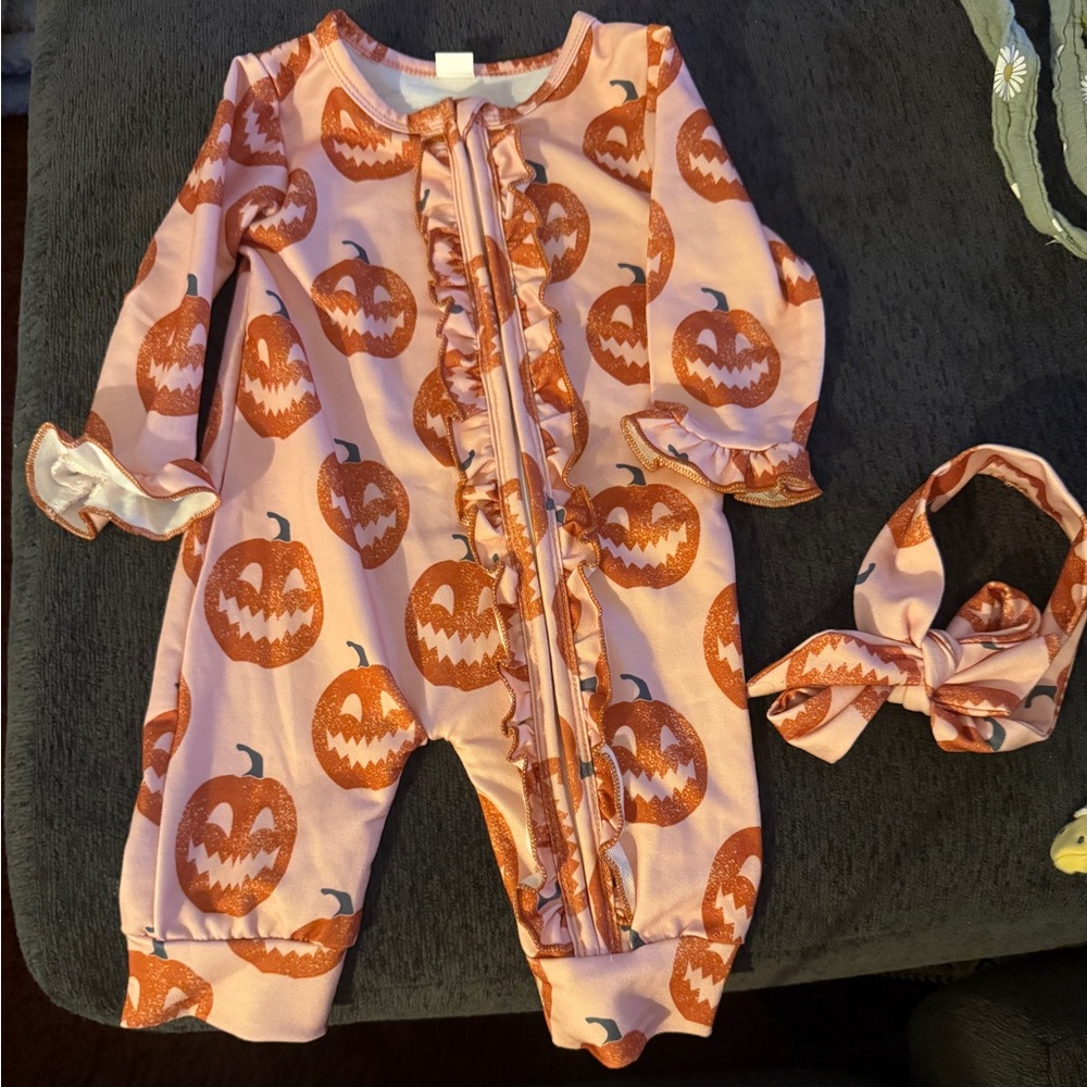 Amazon Pumpkin Print Kids Bodysuit with Headband